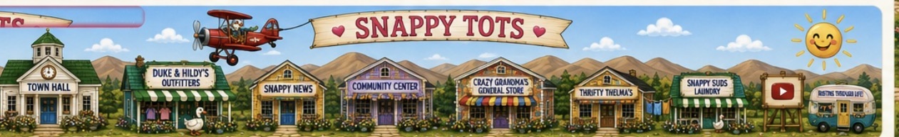 Illustrated row of Snappyland shops