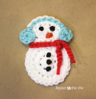 Crochet snowman applique from Repeat Crafter Me.