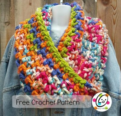 the any cowl free crochet pattern. Use any yarn, hook and make it any length.