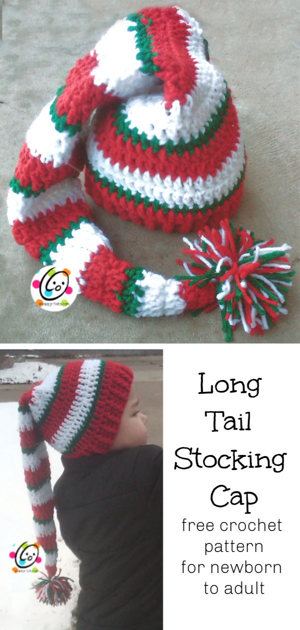 Free Long Tail Stocking Cap crochet pattern Pin