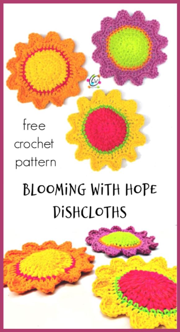 Tall Pin graphic featuring Blooming With Hope crochet flower cloths