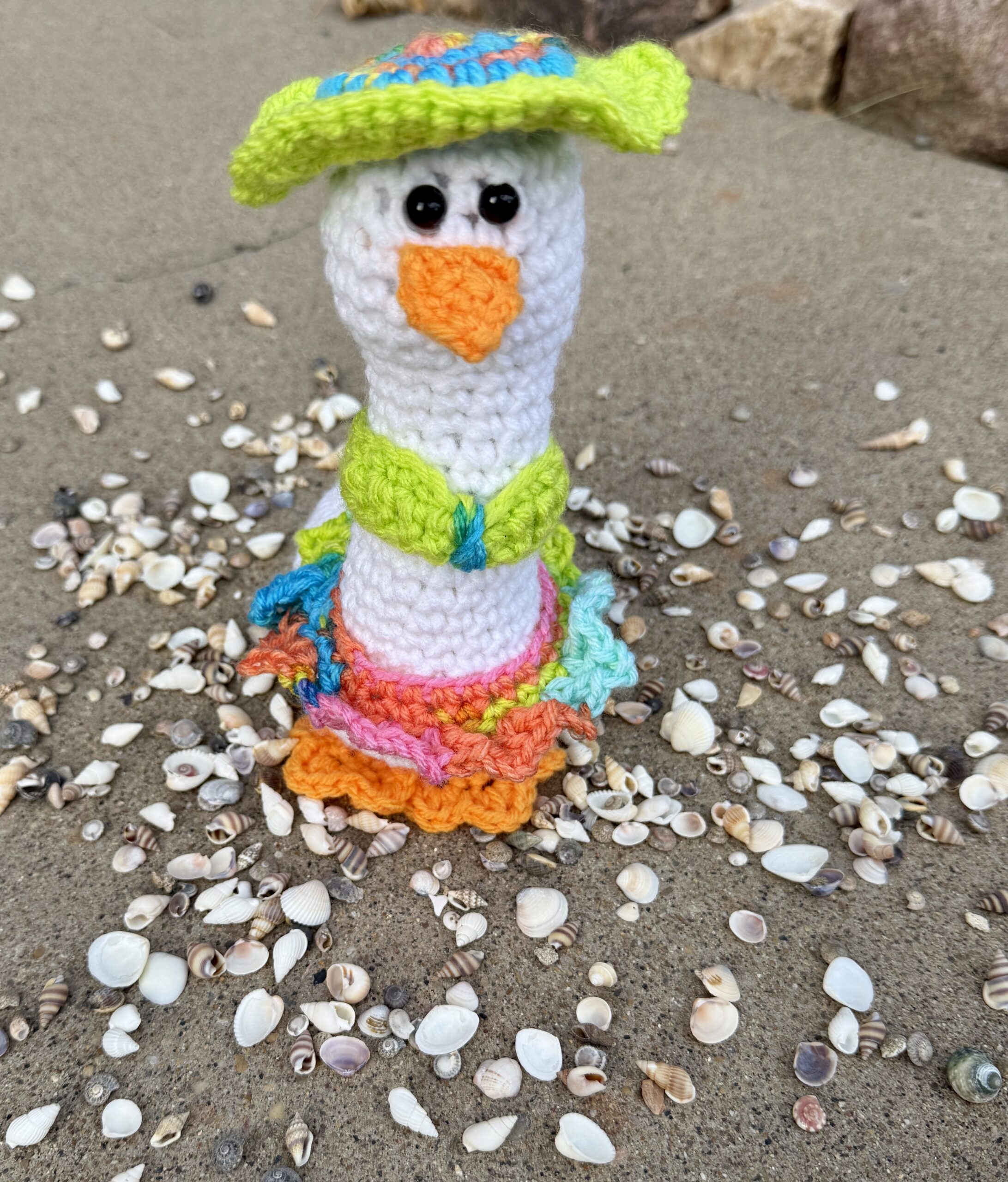 Ready to adopt! Augusta the Desk Goose in Beach Outfit - Image 2