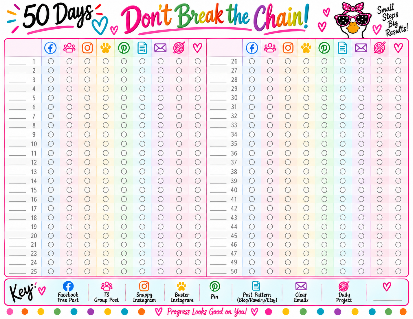 Heidi's Snappy Tots 50 Days Don't Break the Chain tracker