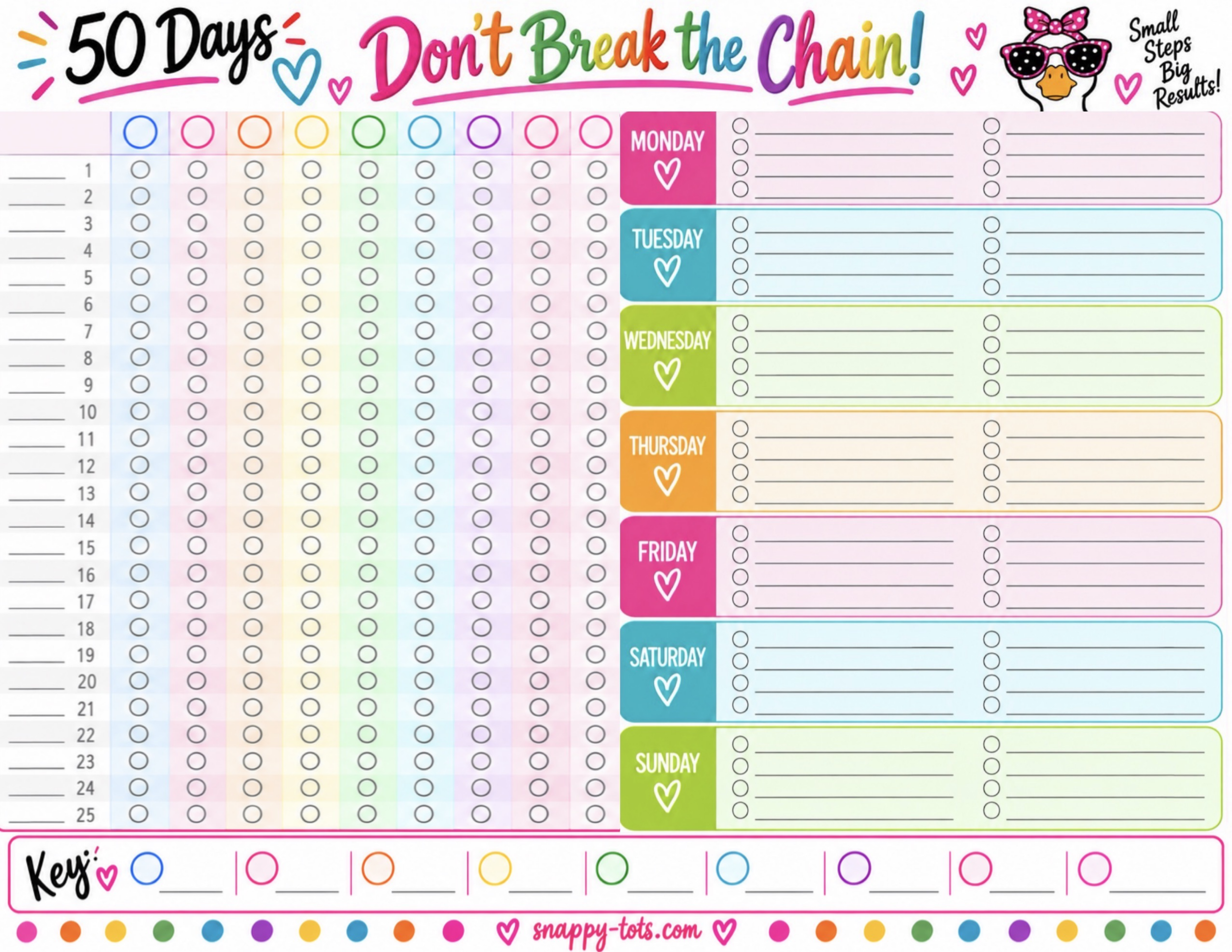 Combined Snappy Tots 50 Day tracker and Daily Projects checklist