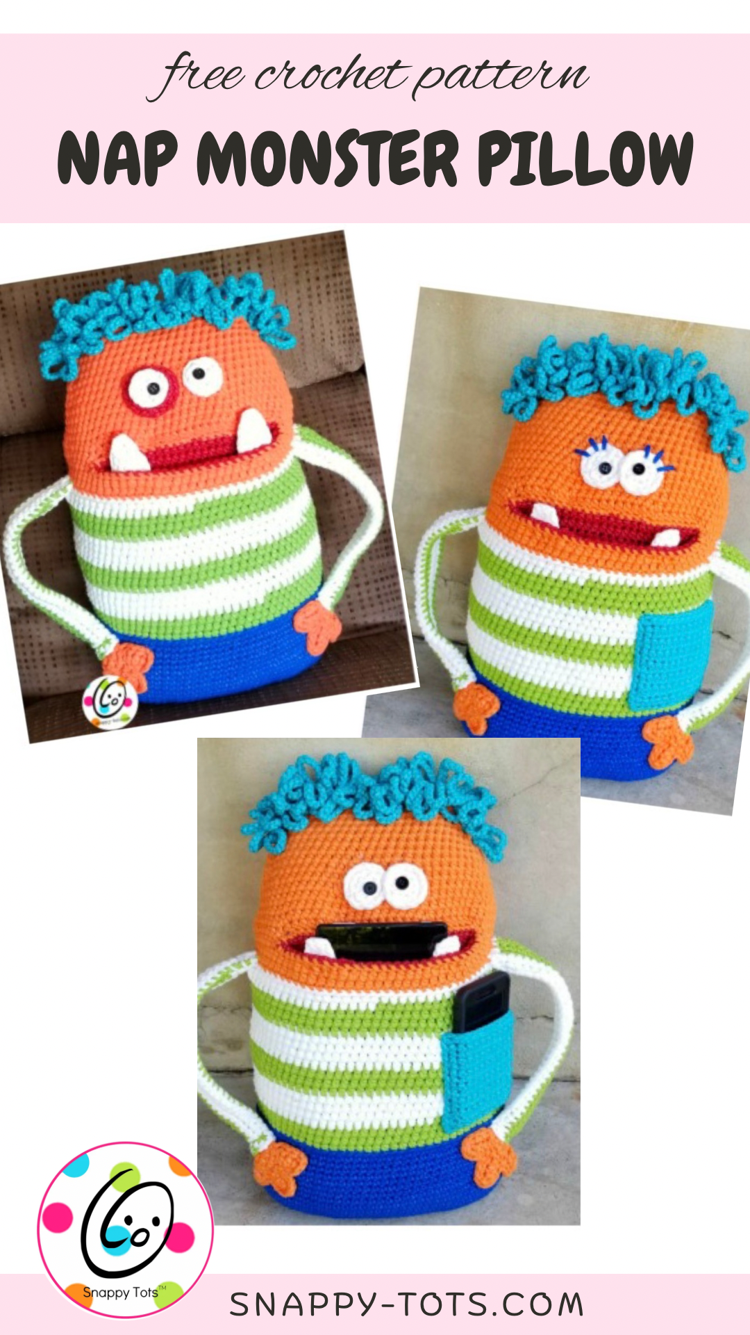 Pin the Nap Monster Pillow Pack crochet pattern to save for later