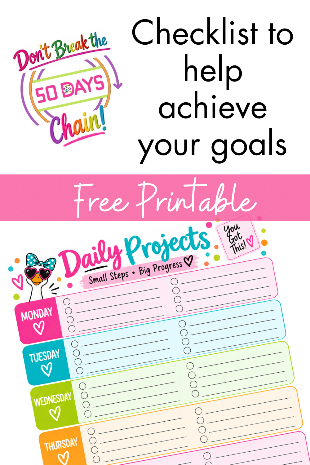 Free Printable Daily Projects Checklist and Weekly Planner