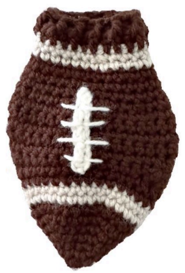 Crochet football lacing on Mini Football Fan suit