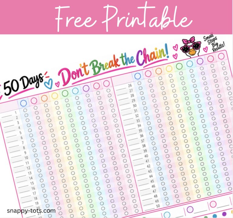 Free Printable 50-Day Challenge Tracker: Don’t Break the Chain