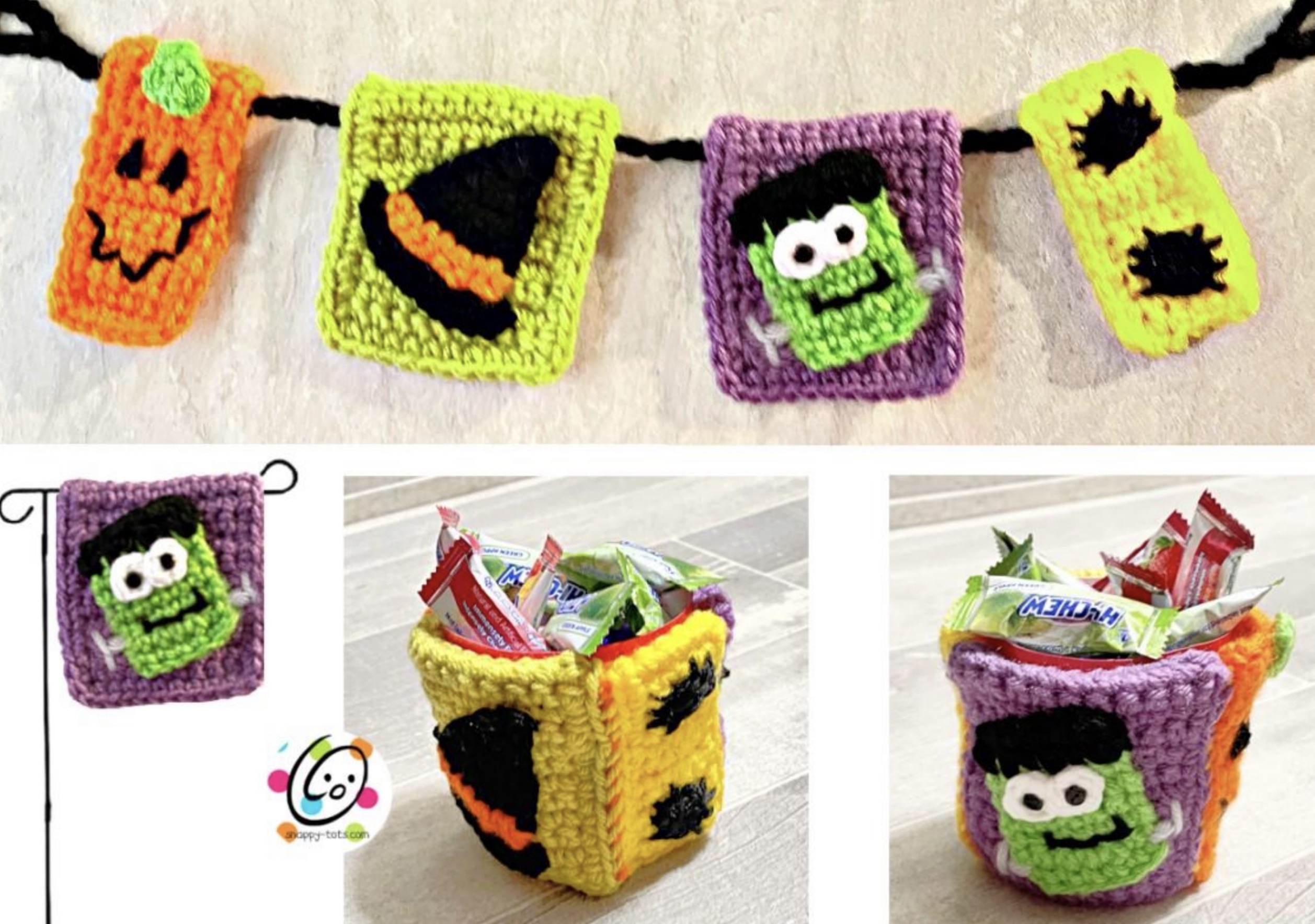Itty Bitty Halloween Flags crochet pattern
