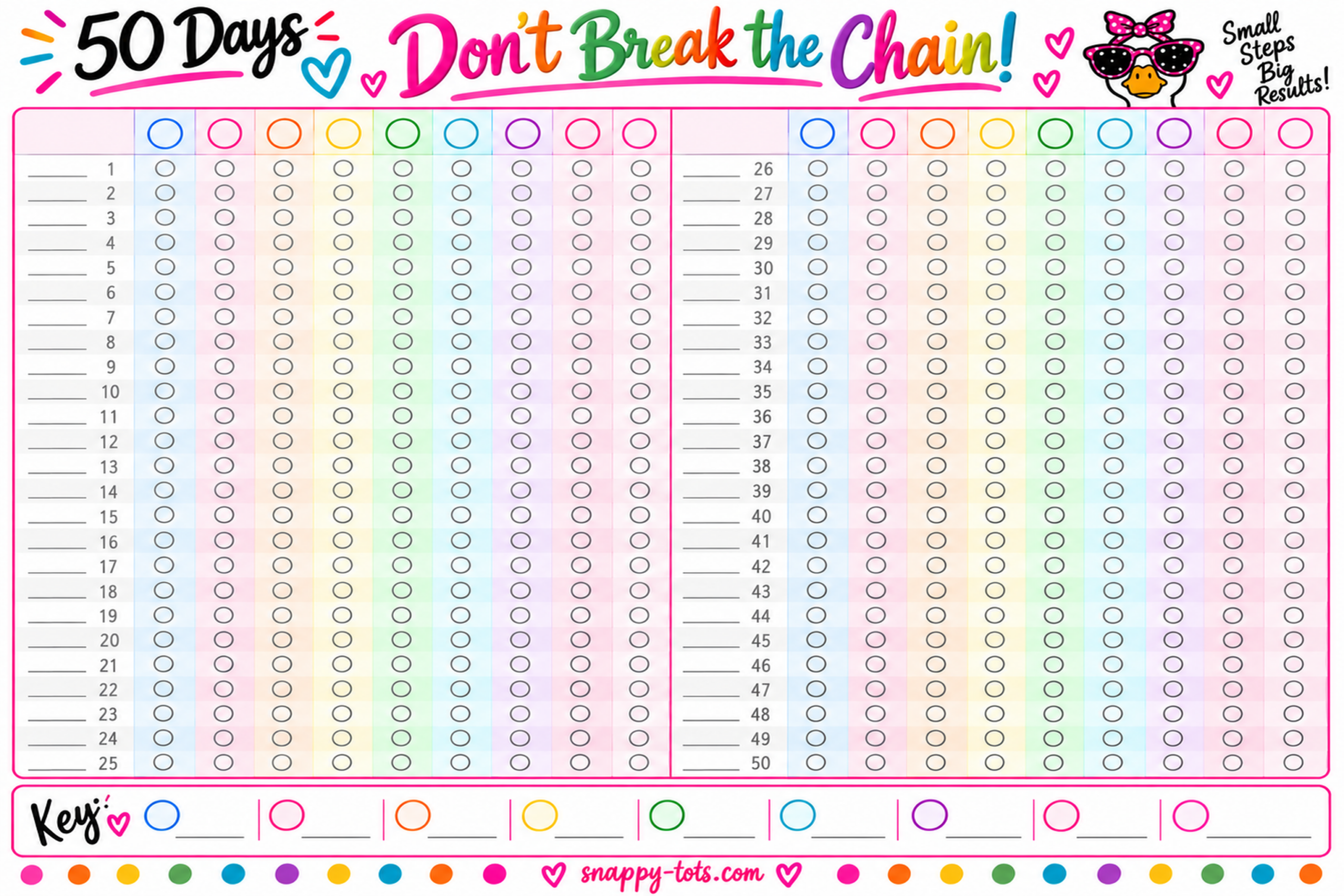Free blank 50 Days Don't Break the Chain printable tracker